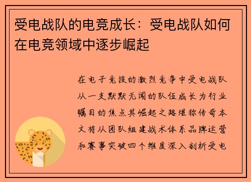受电战队的电竞成长：受电战队如何在电竞领域中逐步崛起