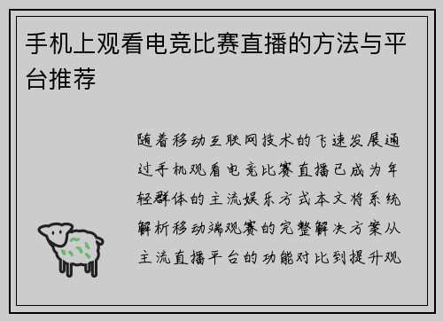 手机上观看电竞比赛直播的方法与平台推荐